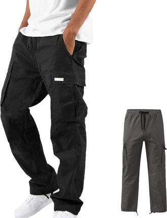 Generic Mens Cargo Pants Drawstring Casual Hiking Pants Multi Pockets Joggers Athletic Pant Workout Outdoor Trousers (Black,L)