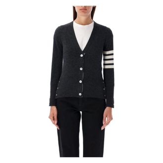 Thom Browne Donkergrijze Cashmere V-Neck Cardigan - Dames - Truien - Grijs - Maat: L Kasjmier