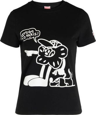 Kenzo Condemt Print Katoenen T-shirt - Dames - T-shirts - Zwart - XS - Katoen - Tops