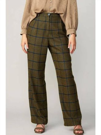 Current Air Womens Check Pattern High Waist Wide Pants In Navy-Olive