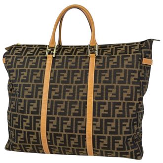 Fendi Zucca Brown Canvas Leather Handbag Tote Bag (Pre-Owned)
