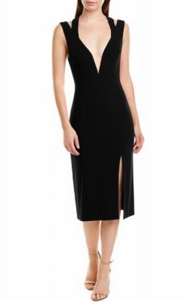Keepsake the Label Sleeveless Plunging Stretch Midi Sheath Dress In Black