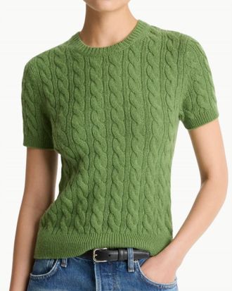 Vince Cashmere Blend Cable Knit Tee In Clover