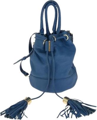 Chlo&eacute; Pre-owned Leather Double Tassel 2way Handbag - Dames - Vintage Tas - Blauw - ONE Size - Leer - Vintage