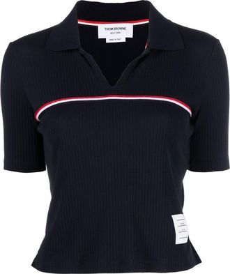Thom Browne RWB-stripe short-sleeved pólo shirt - women - Cotton - 42 - Blue