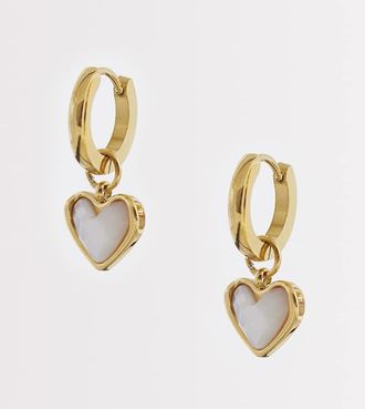 Abbott Lyon Orecchini a cerchio in acciaio inossidabile placcato oro 18carati con cuore con quarzo bianco