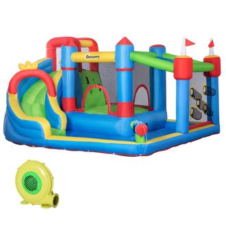 OUTSUNNY Castillo Hinchable Para Ni&ntilde;os Con Tobog&aacute;n Cama De Salto Piscina Muro De Escalada Inflador Y Bolsa De Transporte 390x300x197 Cm Multicolor