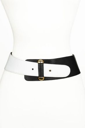 Raina Vixen Color Block Leather Belt in Black/white at Nordstrom, Size Medium