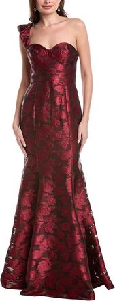 Rene Ruiz One Shoulder Metallic Brocade Mermaid Gown