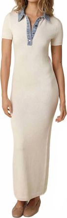 Olivaceous Brynn Contrast Collar Maxi Dress In Natural Denim
