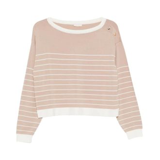 Liu Jo Round-neck Knitwear, female, Beige, Size: XL Striped Jumper