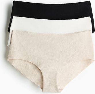 H&M 3er-Pack Unsichtbare Hipster aus Baumwolle - Hellbeigemeliert/Schwarz