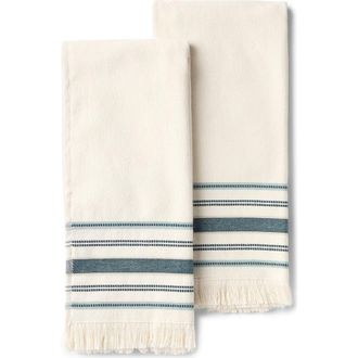 Coyuchi Aptos Organic Cotton Set of 2 Hand Towels in Undyed/midnight Indigo Stripe at Nordstrom