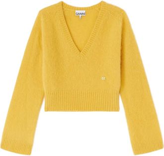 Ganni Geribbelde trui met V-hals - Geel