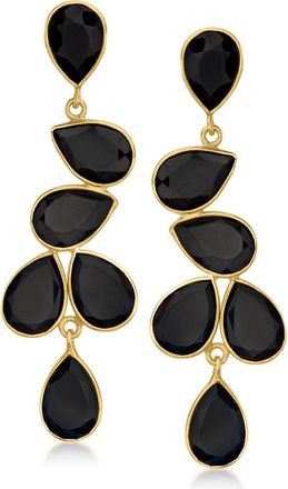 Ross-Simons Black Onyx Drop Earrings in 18kt Gold Over Sterling