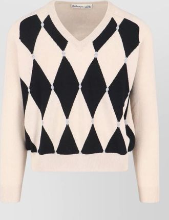 Ballantyne argyle knit v neck long sleeve sweater