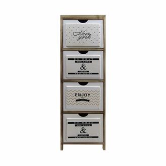 Mobili Rebecca Cajonera de madera con 4 cajones con letras marr&oacute;n y blanca