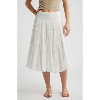 BDG Bea Cotton Tiered Skirt in White at Nordstrom, Size X-Small