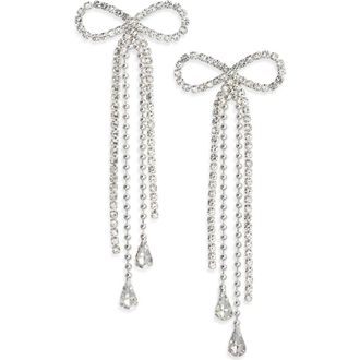 Open Edit Stone Crystal Bow Drop Earrings in Clear- Silver at Nordstrom Rack