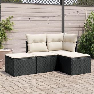 vidaXL Set Divani da Giardino 4 pz con Cuscini Nero in Polyrattan - Vidaxl