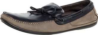 Ferragamo Brown/grey Nubuck Leather Bow Slip On Loafers