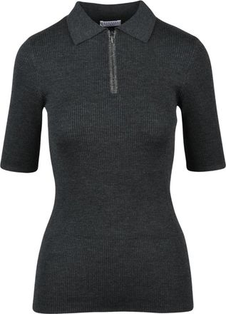Brunello Cucinelli Maglia Sottogiacca - Dames - Polos - Grijs - L - Wol - Tops