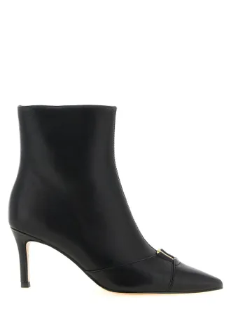Twin-Set Gold Logo Stiletto Ankle Boot - Black