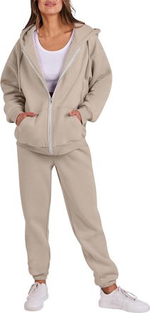 Generic Tracksuit Womens Full Set 2 Piece Outfits Full Zip Long Sleeve Hoodies Jackets with Pockets and Cuff Sweatpants Contrast Color Fall Winter Co Ord Sets
