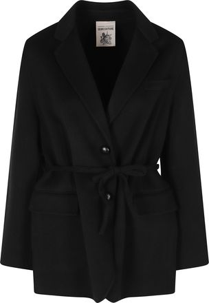 Semicouture Black Corine Belted Tailored Virgin Wool Coat