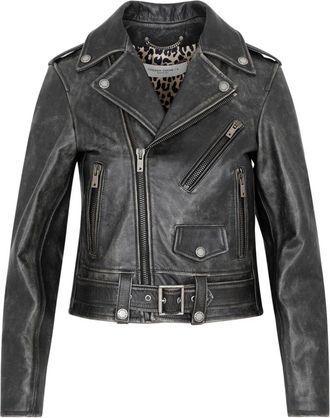 Golden Goose Zwart Leren Bikerjack - Dames - Leren en Su&egrave;de Jassen - Zwart - S - Katoen - Jassen