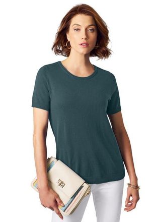 Jessica London Fine Gauge Crewneck Knit Shell in Mystic Pine at Nordstrom, Size 16