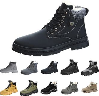 Generic waterproof walking boots Winter Boots for Men UK Wide Fit Waterproof Snow Shoes Warm Faux Fur Lined Non Slip Ankle Boot High Top Cotton Shoe Lace-Up T