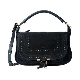 Chlo&eacute; Marcie Medium Studded Suede Shoulder Bag - female - Chlo&eacute; - Handbags - Black - ONE SIZE - Bags