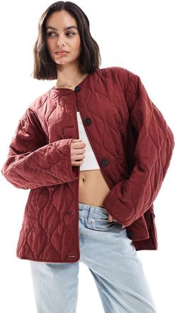Asos dolphin hem collarless quilted jacket in dark red-No color