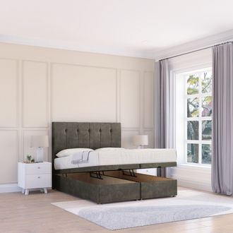 Sloomy Highbury Dumfries Fabric Ottoman Bed End Opening With Sprung Memory Mattress & 26 Inch strut Headboard in Dark Grey | Size: Single