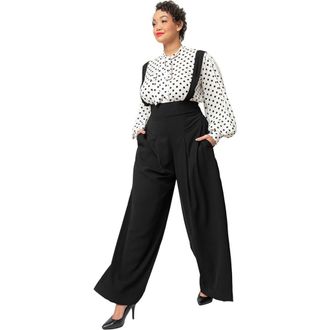 Unique Vintage Plus Size Wide Leg Rochelle Suspender Pants in Black at Nordstrom, Size 4 X