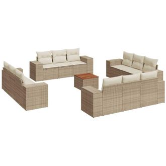 vidaXL Set Sof&aacute;s De Jard&iacute;n Con Cojines 13 Pzas Rat&aacute;n Sint&eacute;tico Beige Vidaxl