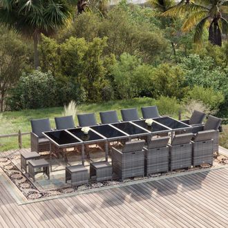 vidaXL Set De Comedor Jard&iacute;n 19 Pzas Con Cojines Rat&aacute;n Sint&eacute;tico Gris Vidaxl