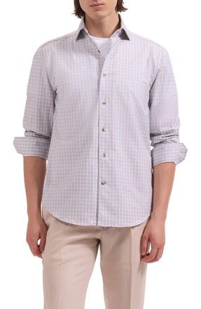 Bugatchi Devon OoohCotton Shadow Plaid Button-Up Shirt in Sand at Nordstrom, Size Xxx-Large