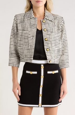L'agence Jia Crop Tweed Jacket in Ecru/Black at Nordstrom Rack, Size 18 (Similar To 18W-20W)
