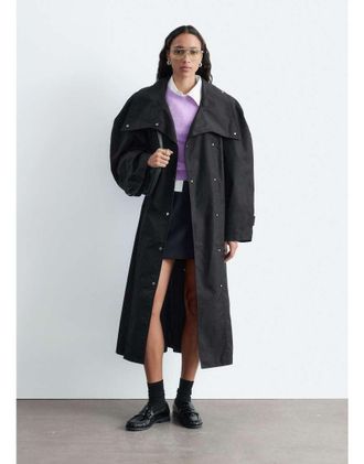 & Other Stories trench in misto cotone con spalle strutturate e collo a imbuto nero
