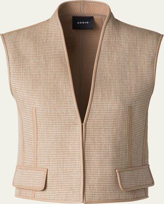 Akris Alvaro Short Raffia Leather-Trim Vest
