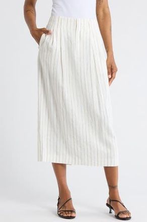 The Great. The Pleated Linen Blend Column Skirt in Cream Pinstripe at Nordstrom Rack, Size 27