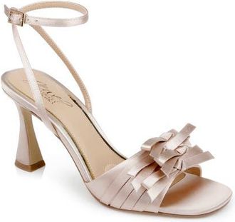 Badgley Mischka Flory Ankle Strap Sandal in Beige Satin at Nordstrom, Size 9.5