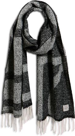 Toteme Monogram Jacquard Alpaca Blend Fringe Scarf in Black/White at Nordstrom