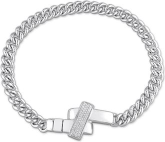 Amour 1/3ct TDW Diamond Crossover Motif Curb-Link Chain Mens Bracelet Sterling Silver - 9 in