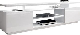 Mirjan24 Mueble Tv Figura, Blanco + Blanco Brillante, N&uacute;mero De Puertas: 2, N&uacute;mero De Cajones: 0, 180x56x40cm, Led