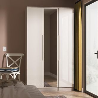 Welcome Furniture Cannes Ready Assembled Tall Triple Mirror Wardrobe in Kashmir Gloss & Grey Oak - Welcome Furniture | TJ Hughes