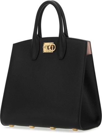 Ferragamo Womens Mano Top Handle Bag Black Lamb Lining