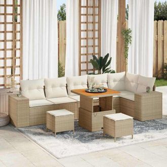 vidaXL Conjunto De Sof&aacute; De Jard&iacute;n 9 Pcs Beige Rat&aacute;n Sint&eacute;tico Vidaxl